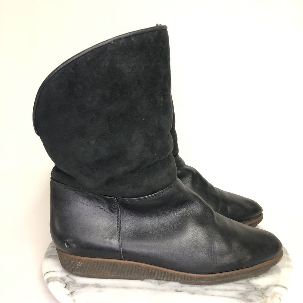 black leather fold-over boots, made in italy, womens size 8